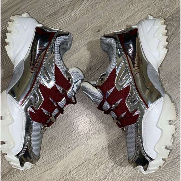 VALENTINO GARAVANI Sneaker Climber Sliver/Burgundy EUR 38.5 USA W8-8.5 M 7-7.5 - Picture 11 of 16